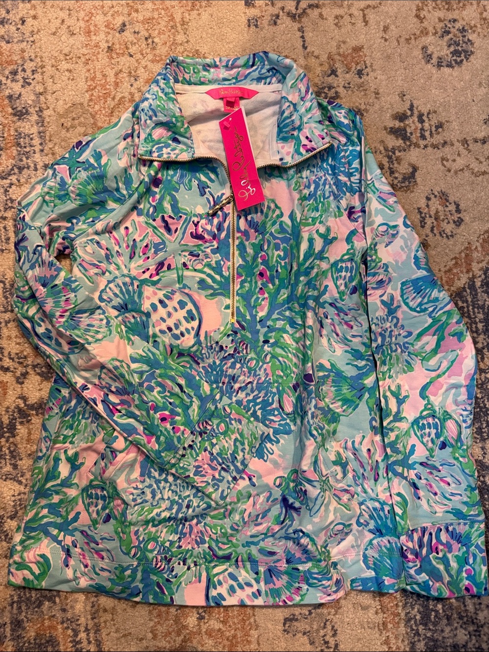 Lilly Pulitzer Seafoam, Aqua & Pink Printed Zip up top
